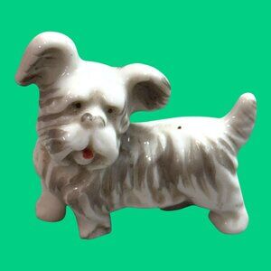 Vintage Porcelain Terrier Dog or Puppy Figurine Molded Fur Japan Knick Knack